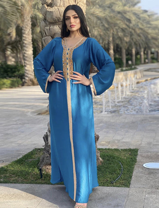 Robe de soirée abaya en dentelle avec strass