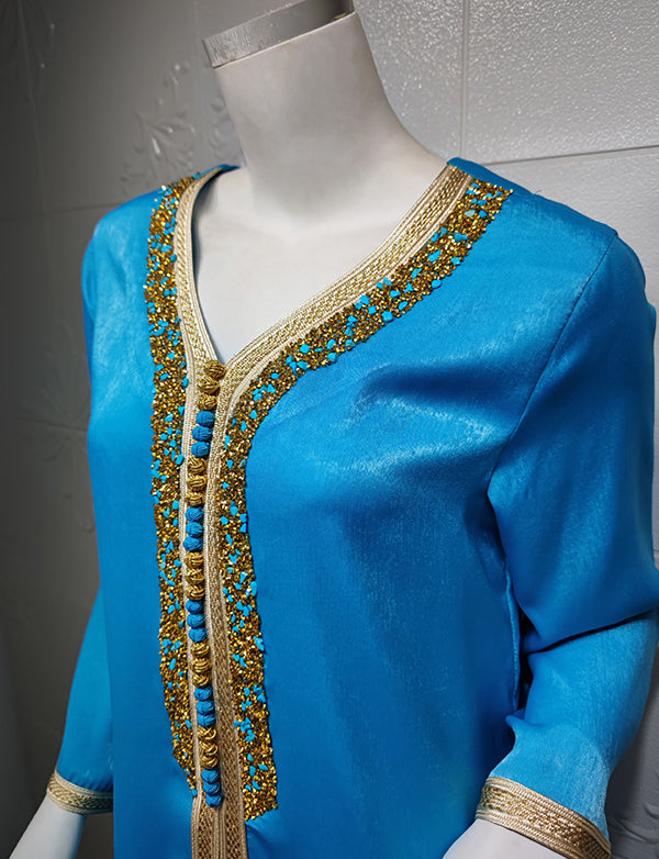 Robe de soirée abaya en dentelle avec strass