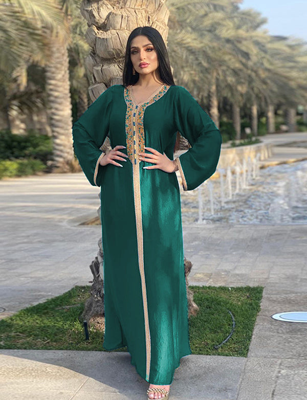 Robe de soirée abaya en dentelle avec strass