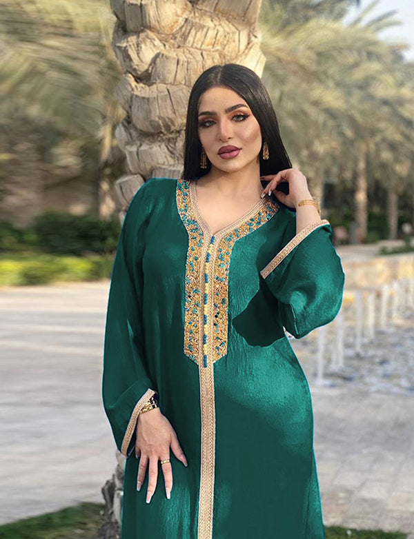 Robe de soirée abaya en dentelle avec strass