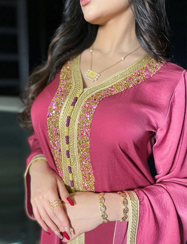 Robe de soirée abaya en dentelle avec strass