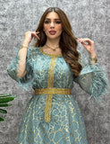 Robes caftan avec feuilles d'or et strass