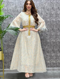 Robes caftan avec feuilles d'or et strass