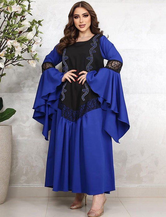 Robe caftan à manches volantées en dentelle