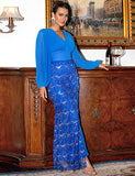 Robe fourreau argentée à manches longues avec fente pour la mère de la mariée