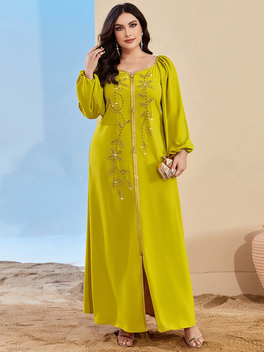 Caftan Slim Vert Robe Longue