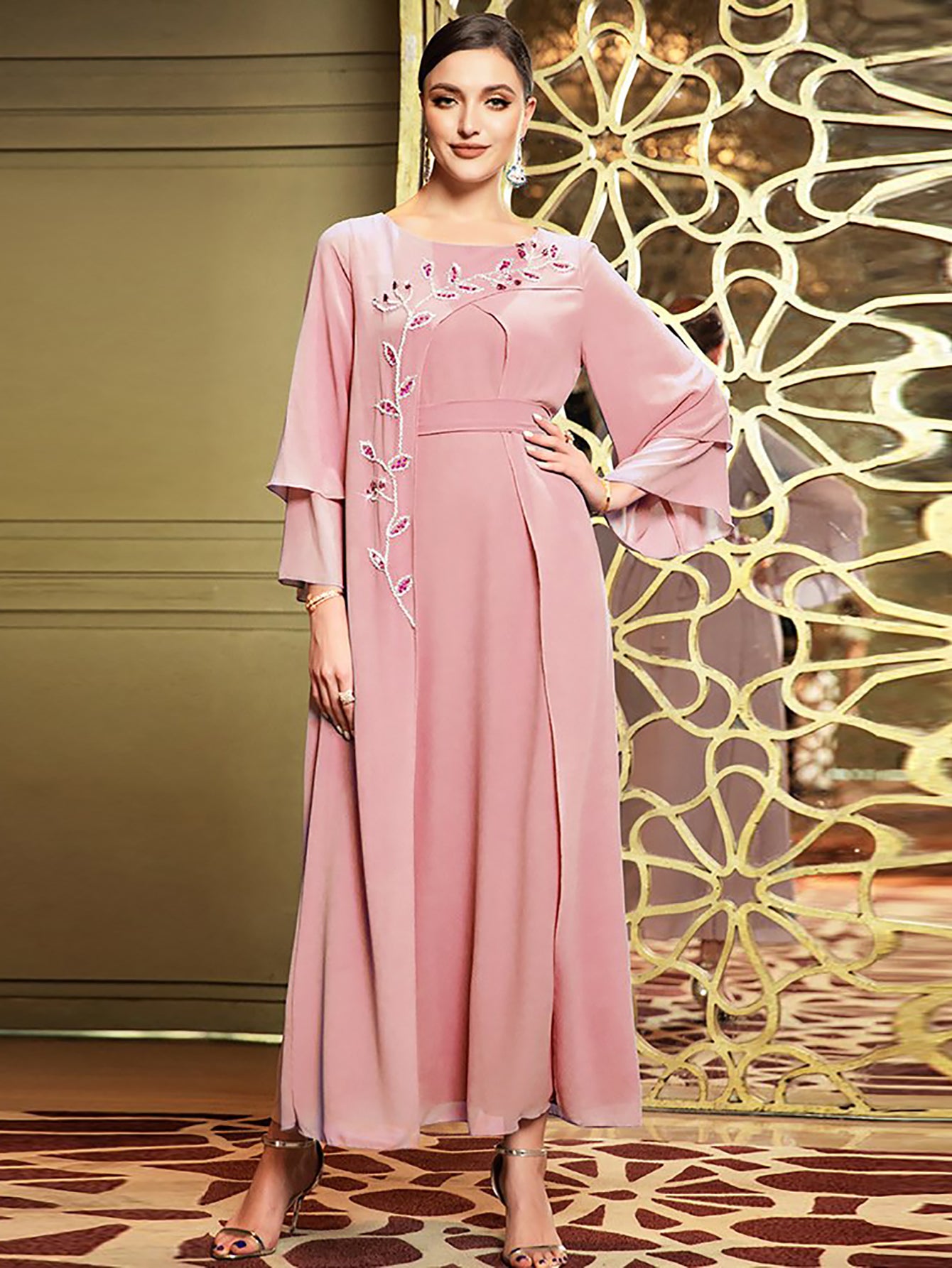 Caftan Couture Robe en mousseline avec strass