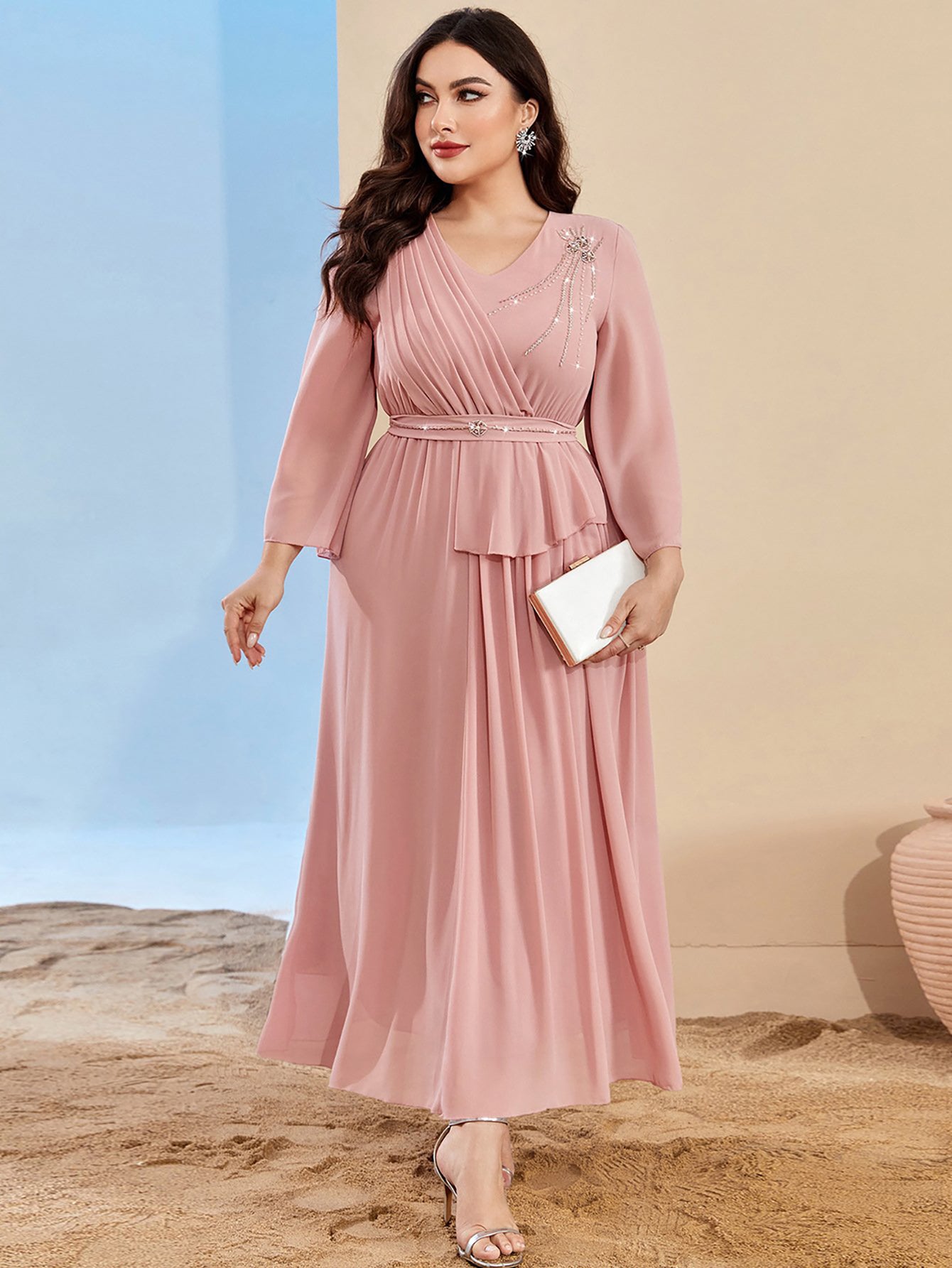 Caftan Mode Robe à strass cousue à la main