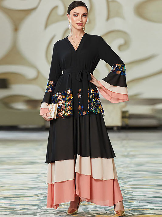 Caftan noir robe patchwork