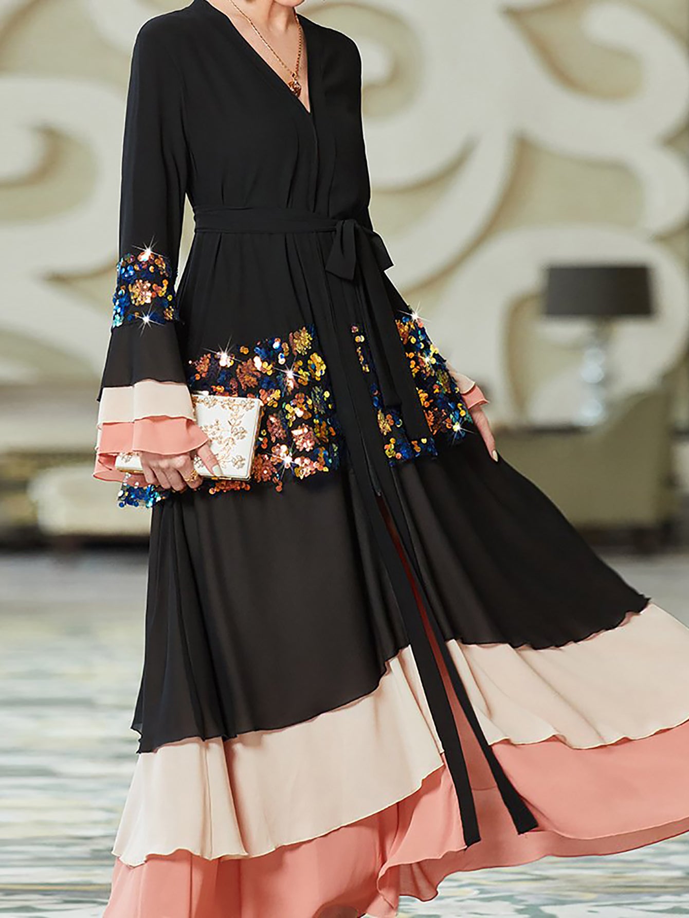 Caftan noir robe patchwork