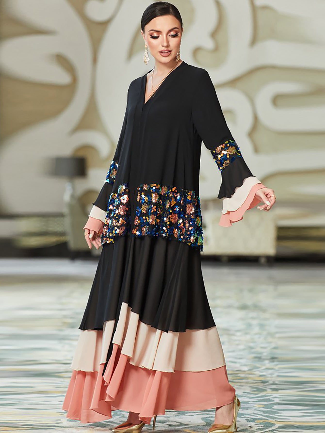 Caftan noir robe patchwork