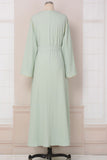 Robe caftan Abaya en mousseline de soie perlée à manches longues vert clair