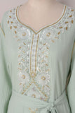 Robe caftan Abaya en mousseline de soie perlée à manches longues vert clair