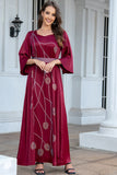 Robe caftan Abaya en mousseline de soie bordeaux à manches longues et perles