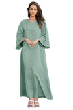 Robe en mousseline de soie Abaya Kaftan d'été perlée vert foncé