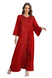 Robe en mousseline de soie Abaya Kaftan d'été perlée vert foncé