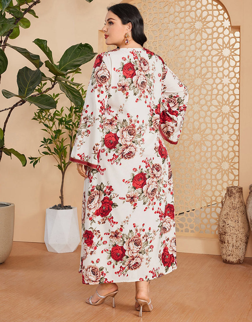 Robe Longue à Col en V avec Manches Longues