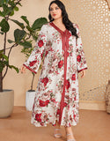 Robe Longue à Col en V avec Manches Longues