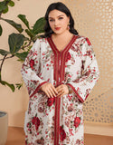 Robe Longue à Col en V avec Manches Longues
