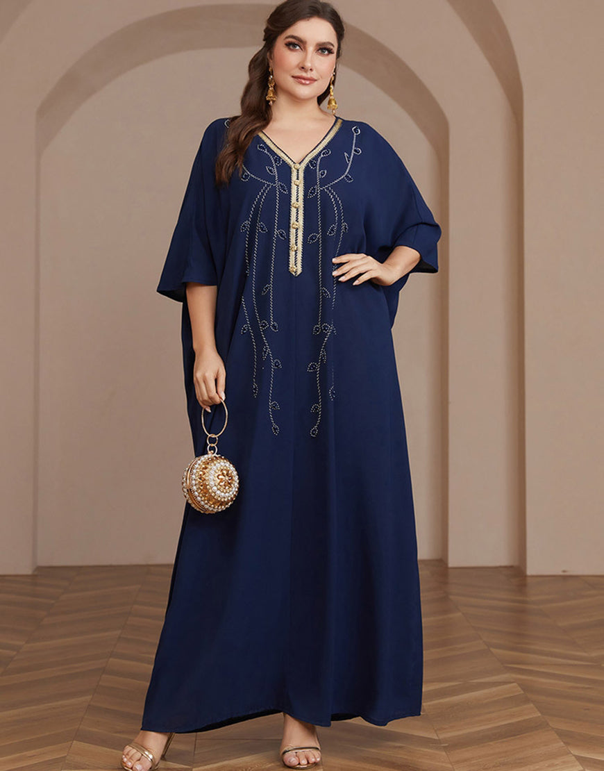 Robe Évasée à Col en V avec Manches Chauve-Souris