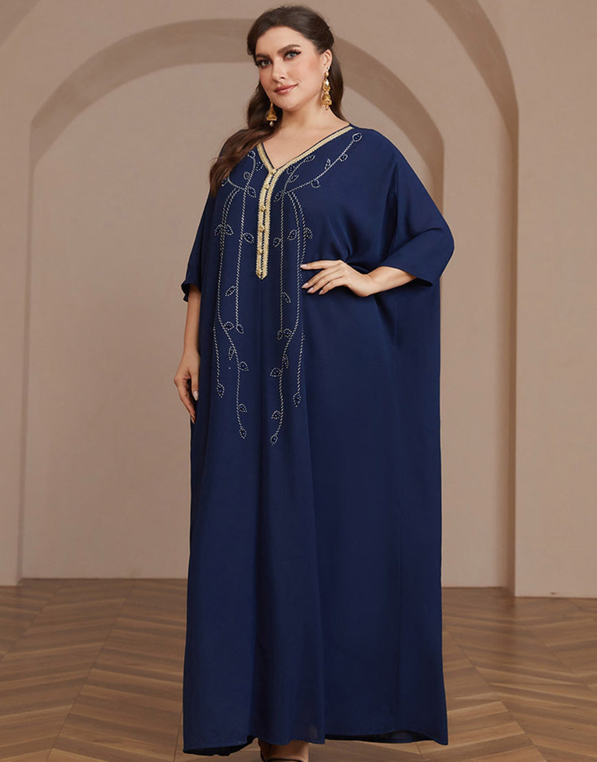 Robe Évasée à Col en V avec Manches Chauve-Souris