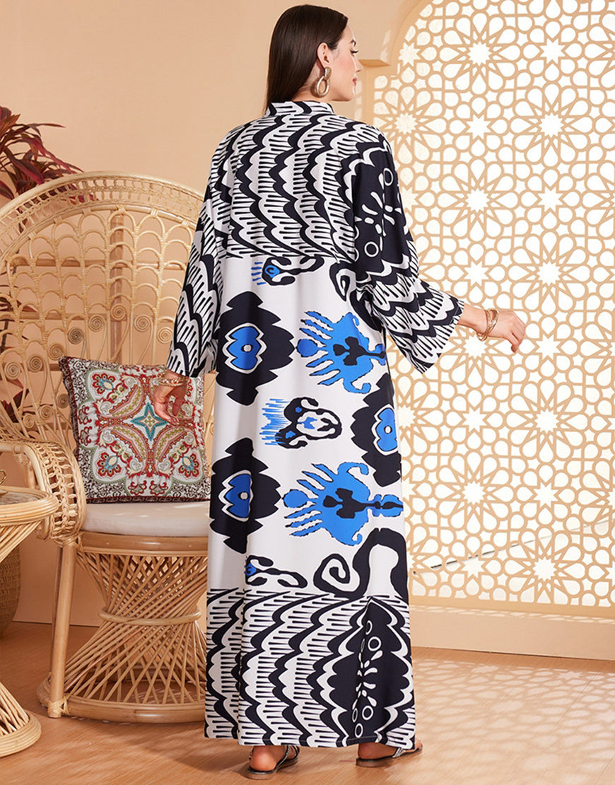 Robe Longue Évasée à Col en V avec Manches Chauve