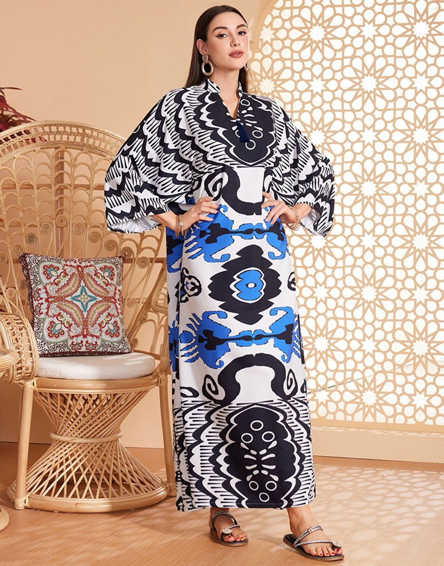 Robe Longue Évasée à Col en V avec Manches Chauve