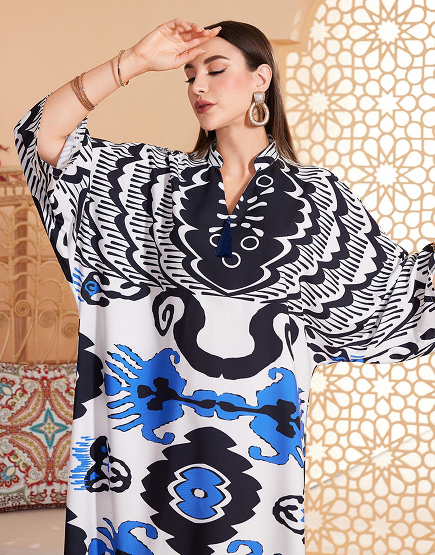 Robe Longue Évasée à Col en V avec Manches Chauve
