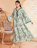 Caftan marocain Abaya en mousseline de soie florale verte