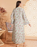 Robe Longue en Tissu Tissé à Col en V avec Manches Longues et Imprimé Fleuri