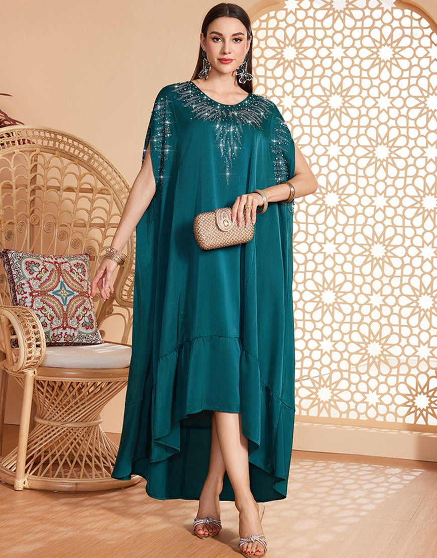 Caftan marocain Abaya perlé vert foncé sans manches