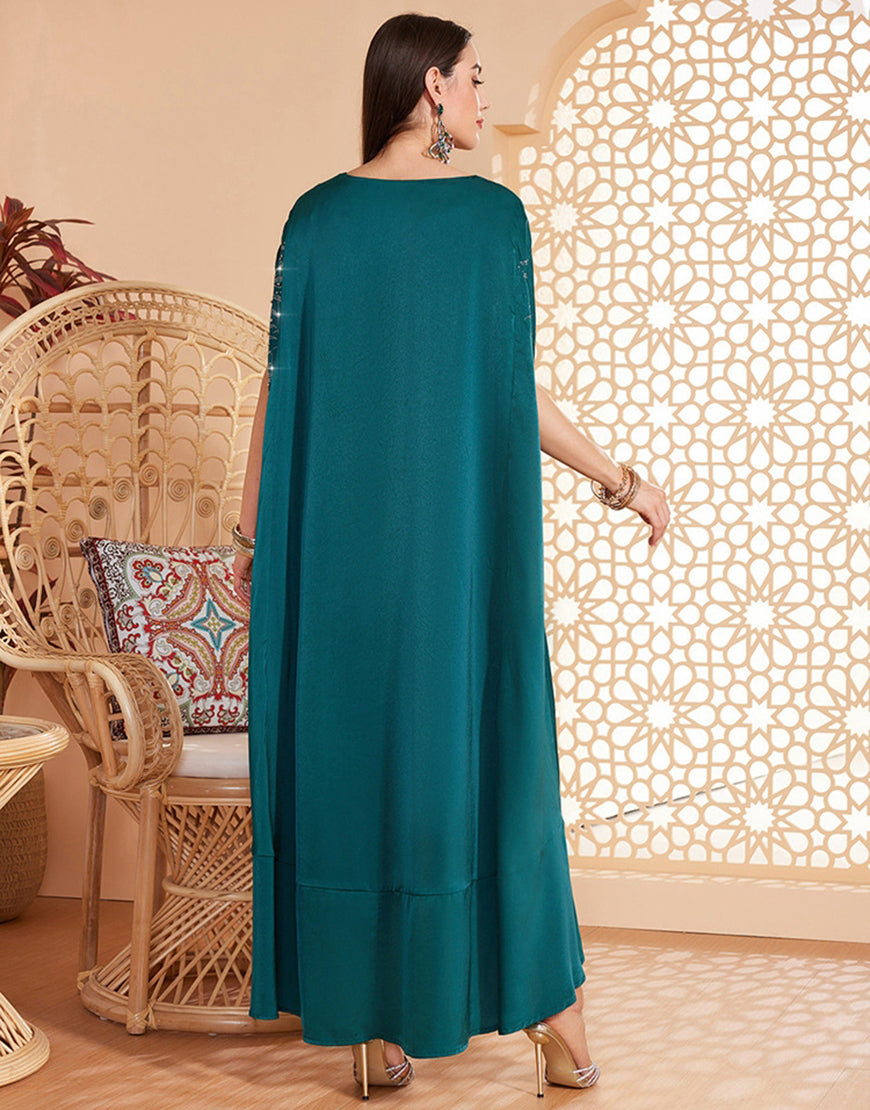 Caftan marocain Abaya perlé vert foncé sans manches