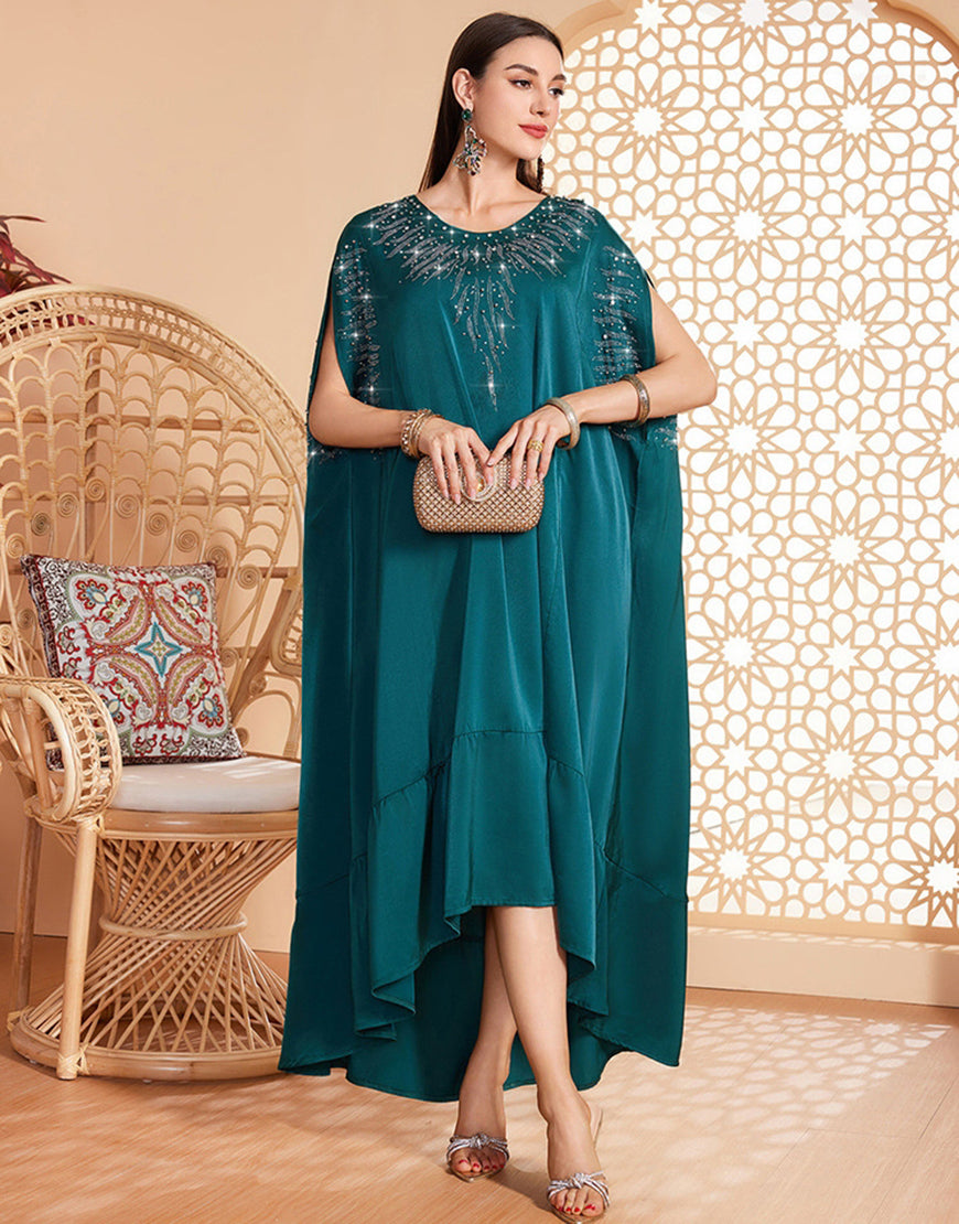 Caftan marocain Abaya perlé vert foncé sans manches