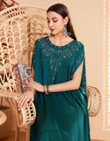 Caftan marocain Abaya perlé vert foncé sans manches