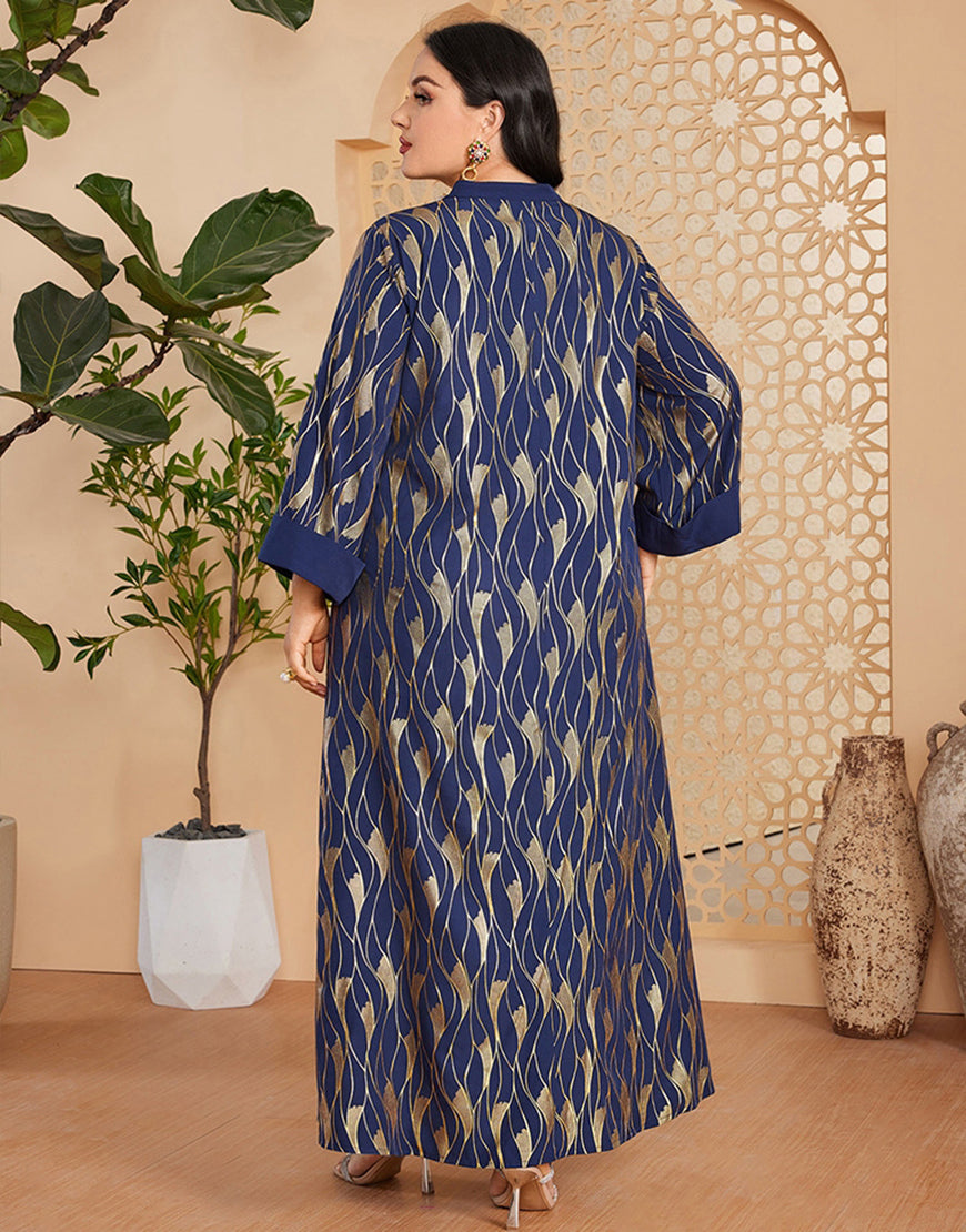 Caftan marocain Abaya à manches longues et col en V bleu royal