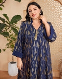 Caftan marocain Abaya à manches longues et col en V bleu royal