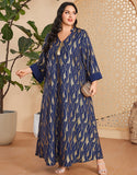Caftan marocain Abaya à manches longues et col en V bleu royal