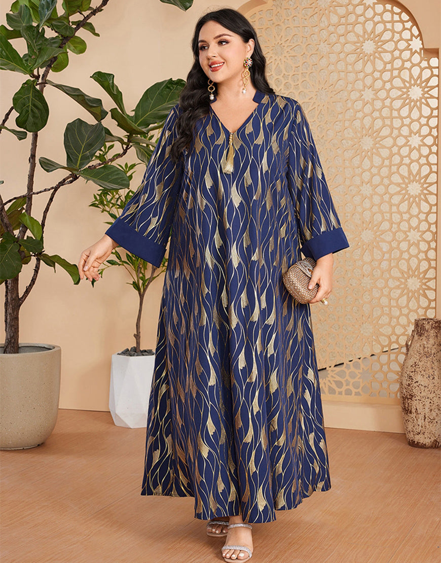 Caftan marocain Abaya à manches longues et col en V bleu royal