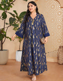 Caftan marocain Abaya à manches longues et col en V bleu royal