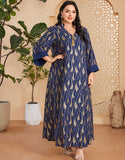 Caftan marocain Abaya à manches longues et col en V bleu royal