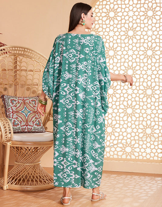Robe caftan marocaine Abaya d'été florale verte
