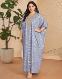 Robe caftan marocaine Abaya grande taille imprimée bleu gris