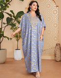 Robe caftan marocaine Abaya grande taille imprimée bleu gris