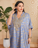 Robe caftan marocaine Abaya grande taille imprimée bleu gris