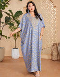 Robe caftan marocaine Abaya grande taille imprimée bleu gris