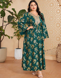 Caftan marocain Abaya grande taille vert foncé avec ceinture