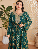 Caftan marocain Abaya grande taille vert foncé avec ceinture