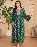 Caftan marocain Abaya grande taille vert foncé avec ceinture
