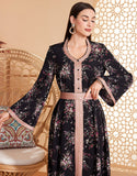 Robe Longue Évasée à Col Rond avec Imprimé Floral en Tissu Tissé