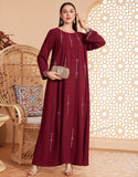 Caftan marocain d'été à manches longues bordeaux